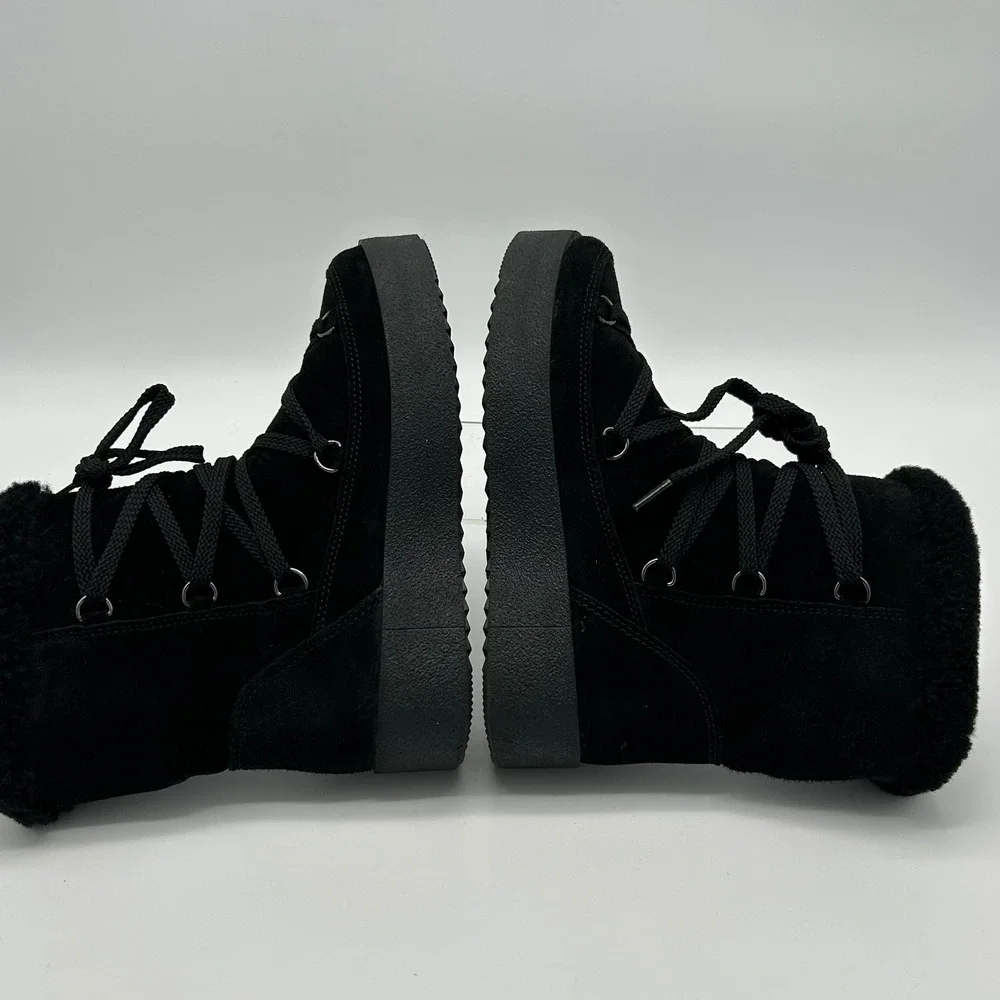 La Canadienne Size 36 US 5.5 Black Suede Shearling Platform Boots NEW Emery $395